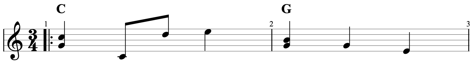 Sheet music showing the repetitive picking pattern used in this song